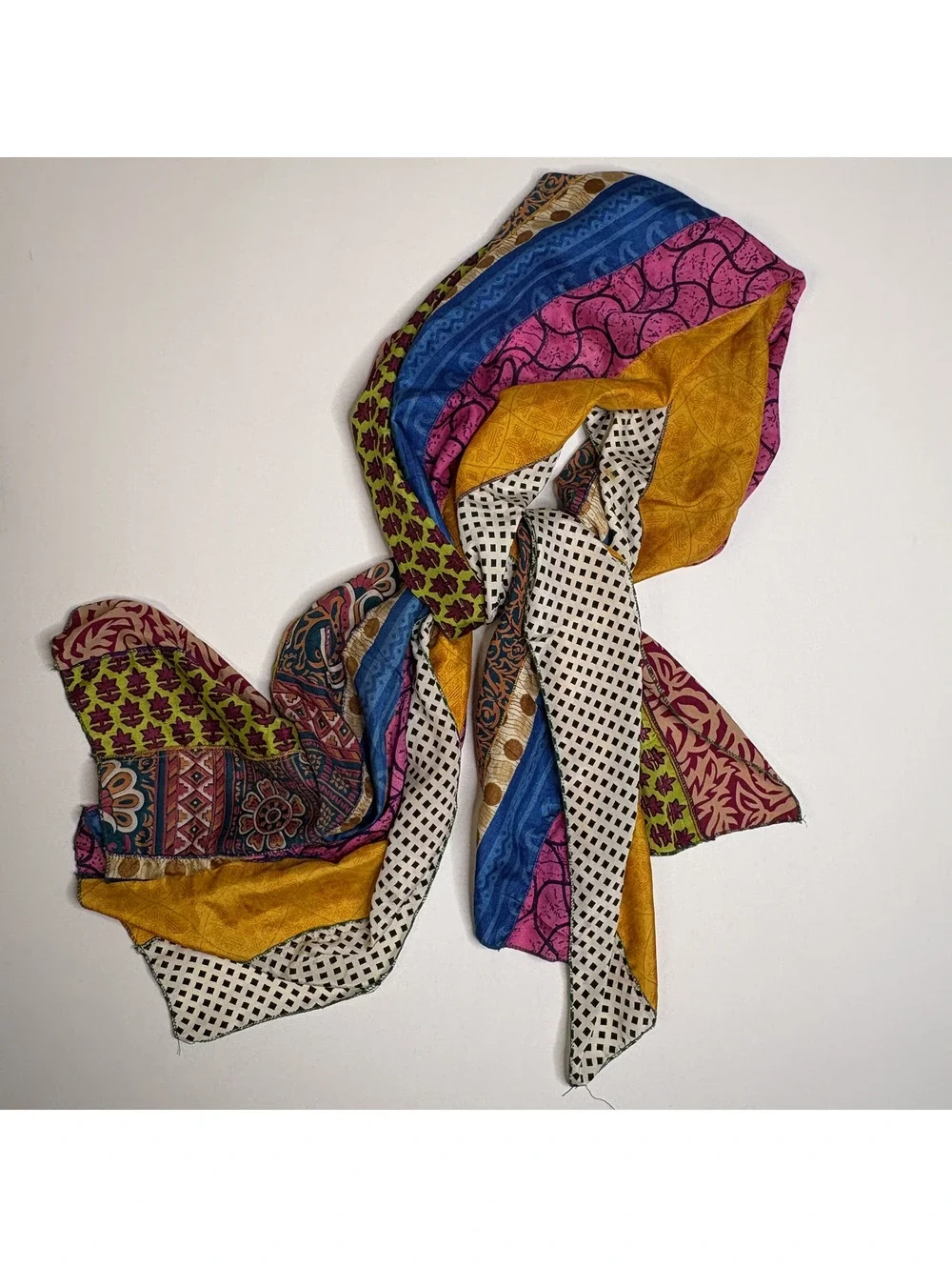 Vintage Kantha Stitch Patchwork Silk Scarf Wrap Long Shawl